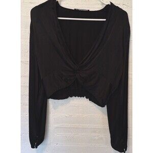 Zara Black Satin Twist Front Cropped Blouse Y2K Fairygoth, XL